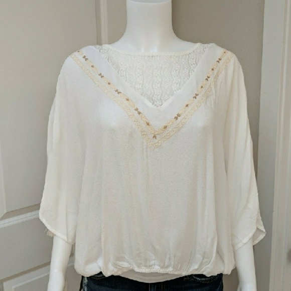 4/$15  Boho OPEN BACK slit TOP cream - Picture 4 of 7